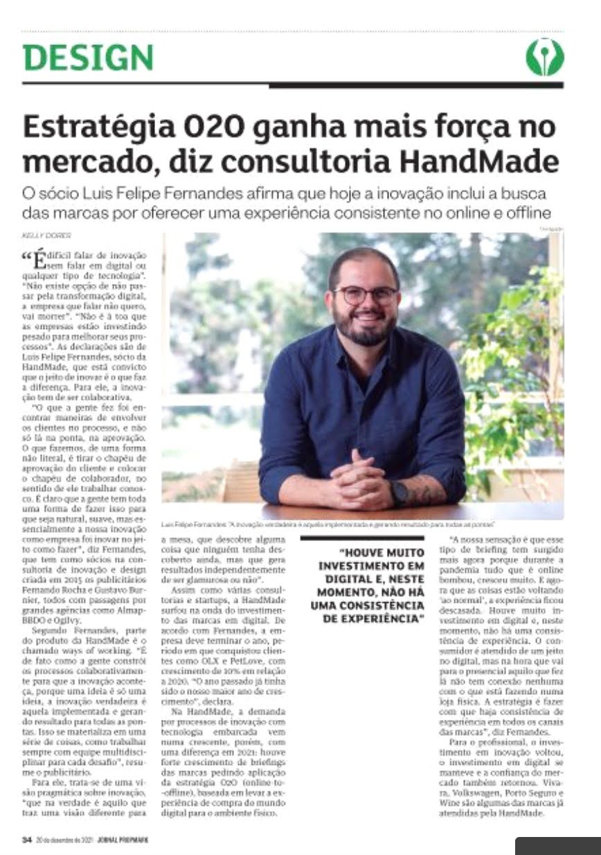 Matéria de jornal sobre Luis Felipe Fernandes e a consultoria HandMade